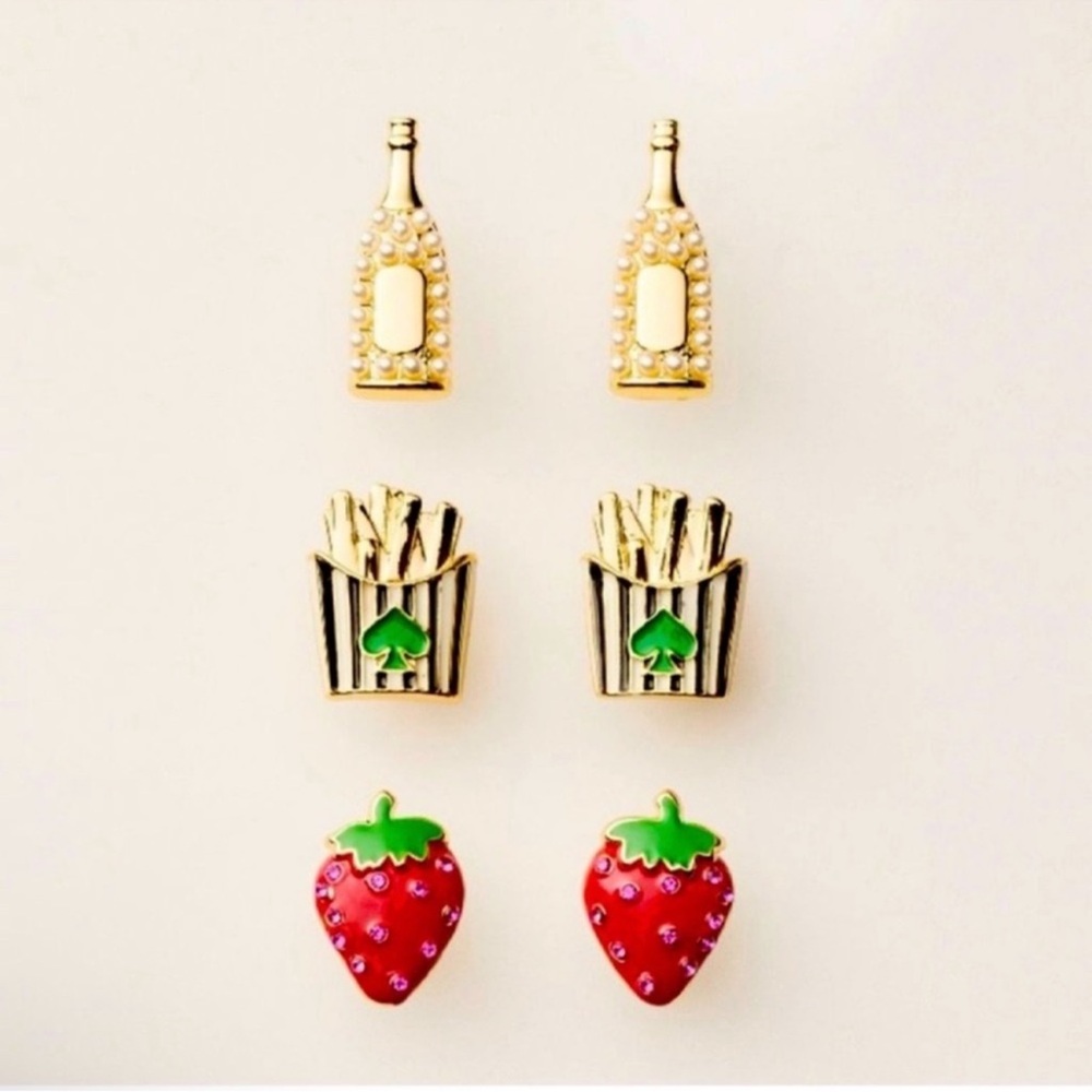 New! Kate Spade x Target Stud Earrings 3-Pack Novelty Champagne Strawberry Fries